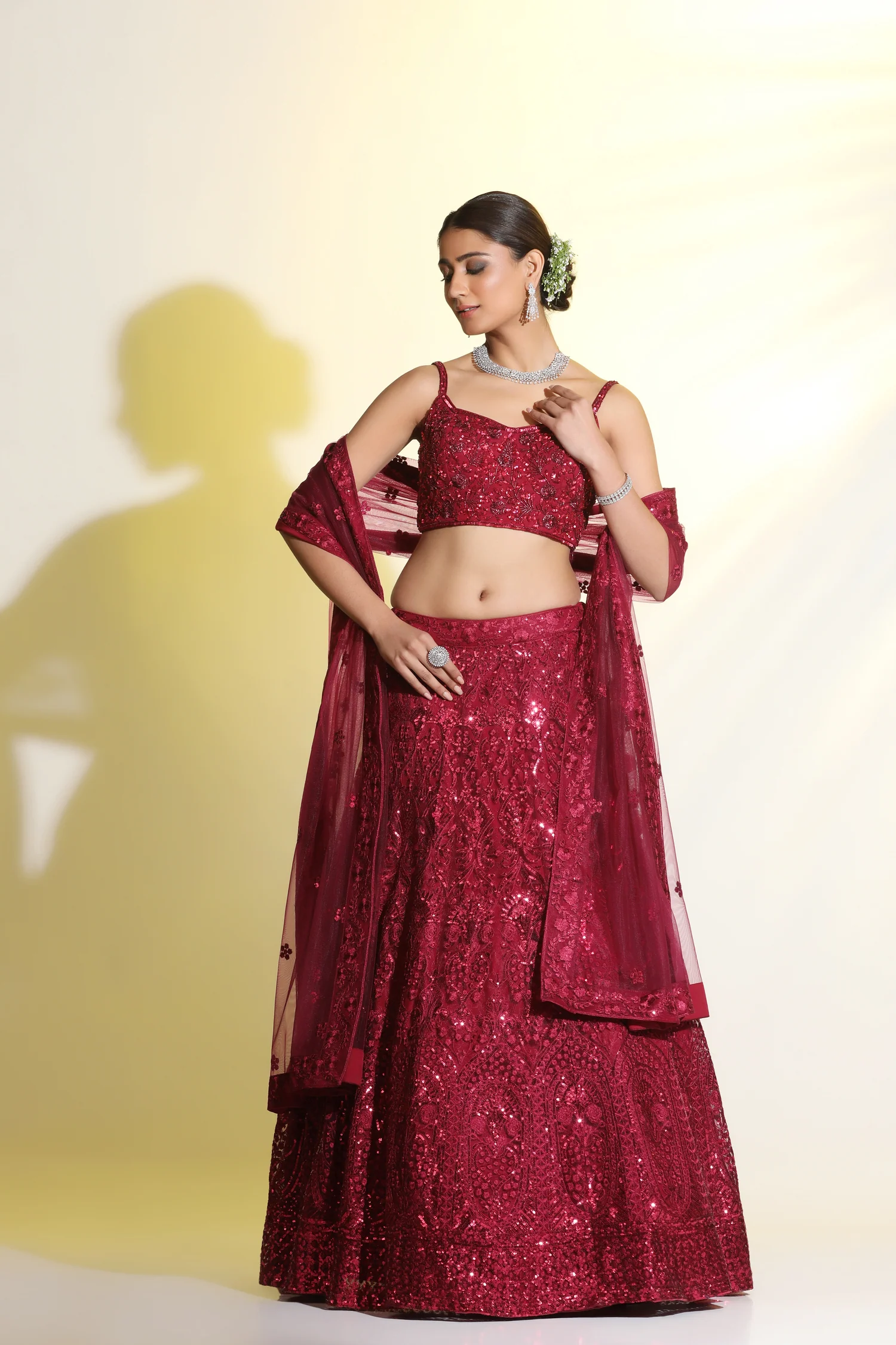 Maroon Lehenga with Intricate Sequin & Cutdana Embroidery
