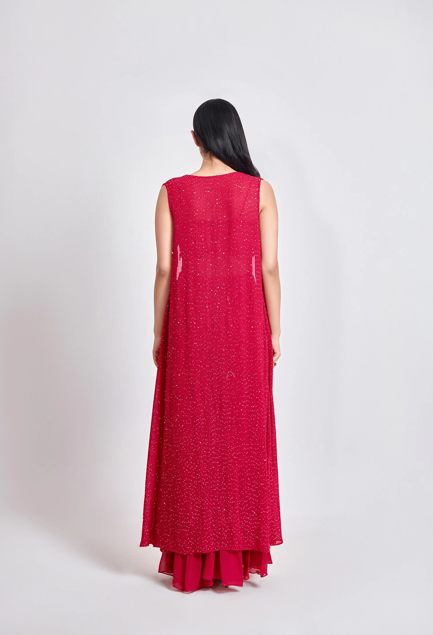 Crimson Charm Sharara with Embroidered Cape - Image 5