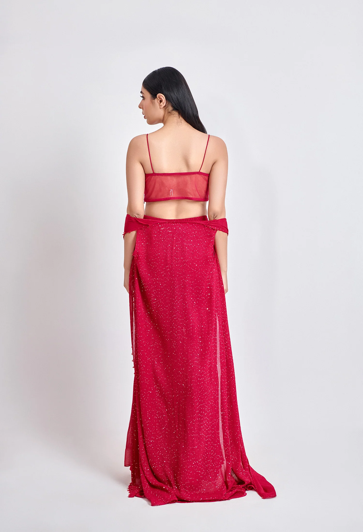 Crimson Charm Sharara with Embroidered Cape - Image 3