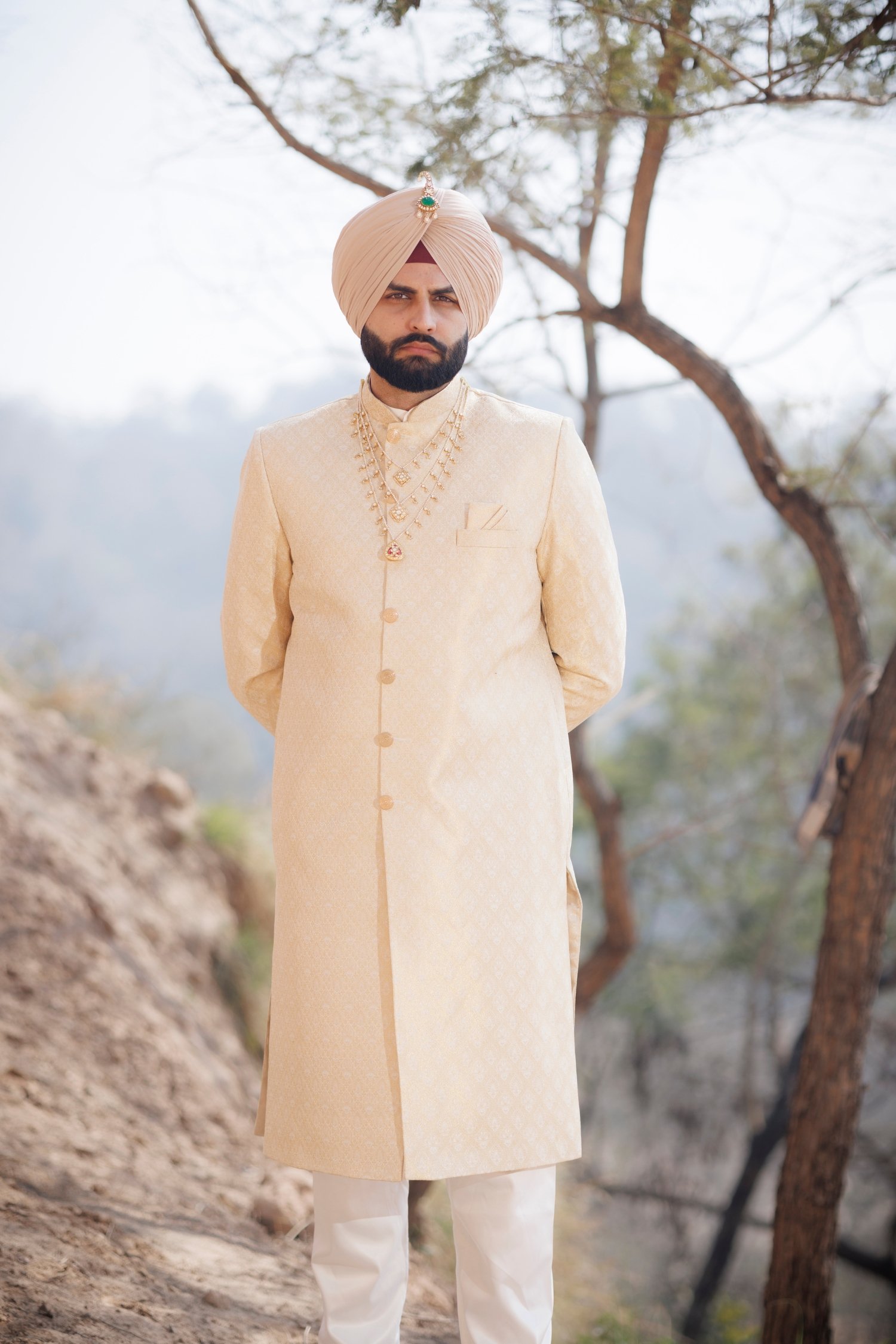 Ivory Zari Embroidered Sherwani Set